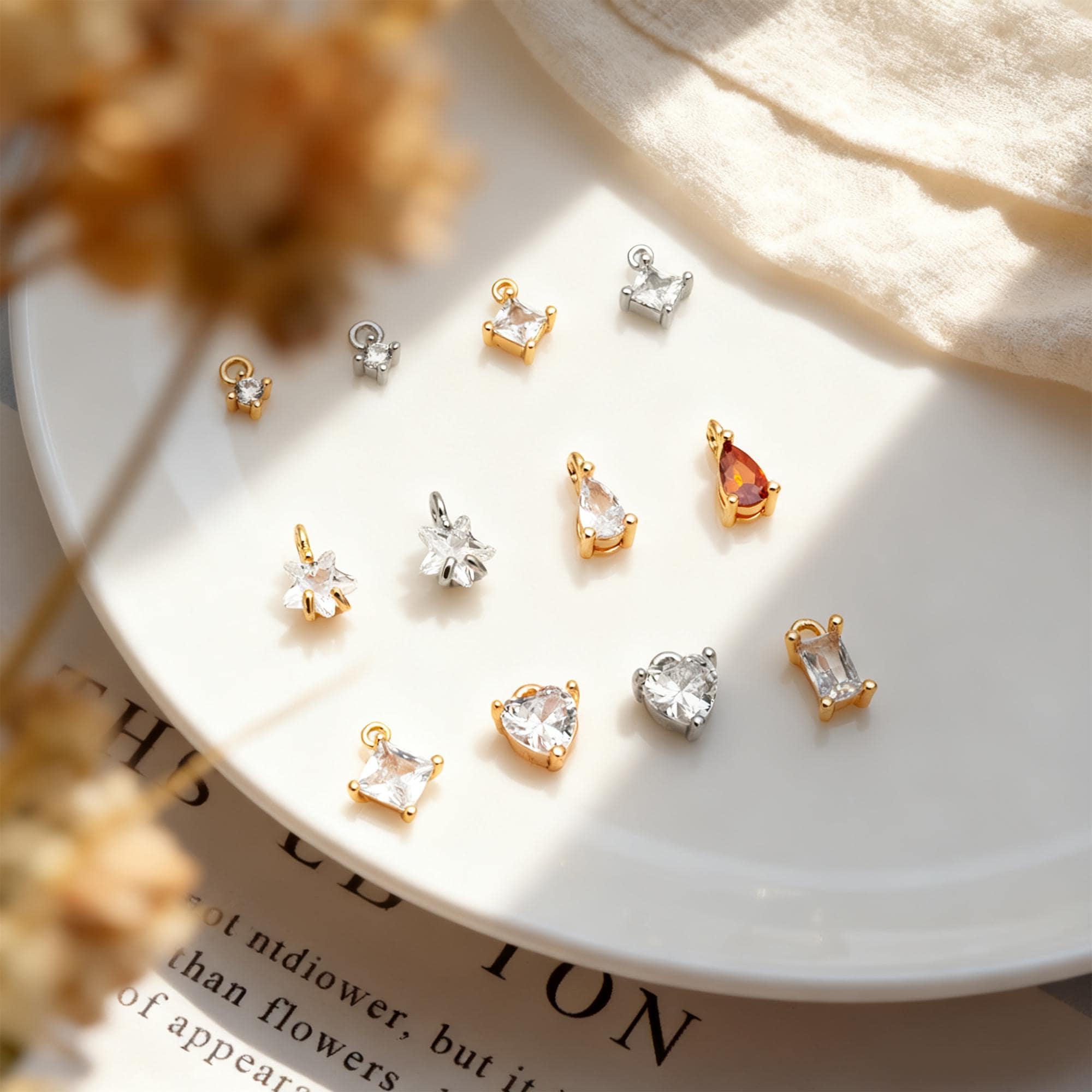 10pcs Gold/ Silver Tone Tiny CZ Charms, Gold/ Rhodium plated Brass, Jewelry Supplies (GB-4582)